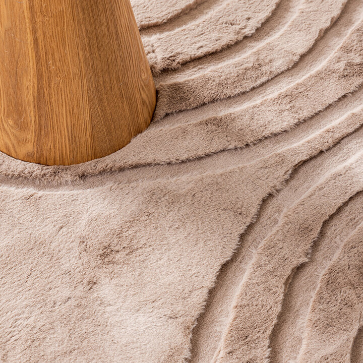Tapis rond à poils longs - Carvy Arches Taupe - 3