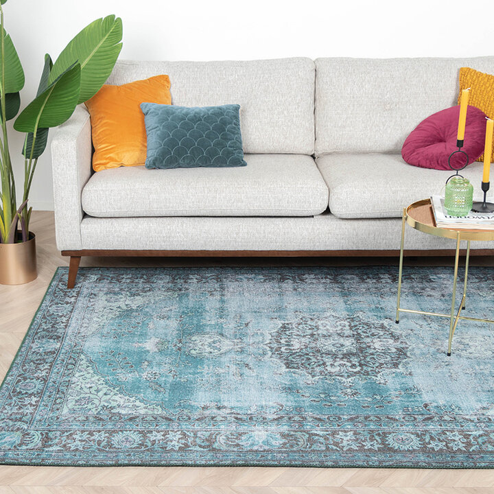 Tapis vintage - Estate Medaillon Bleu/Vert - 4