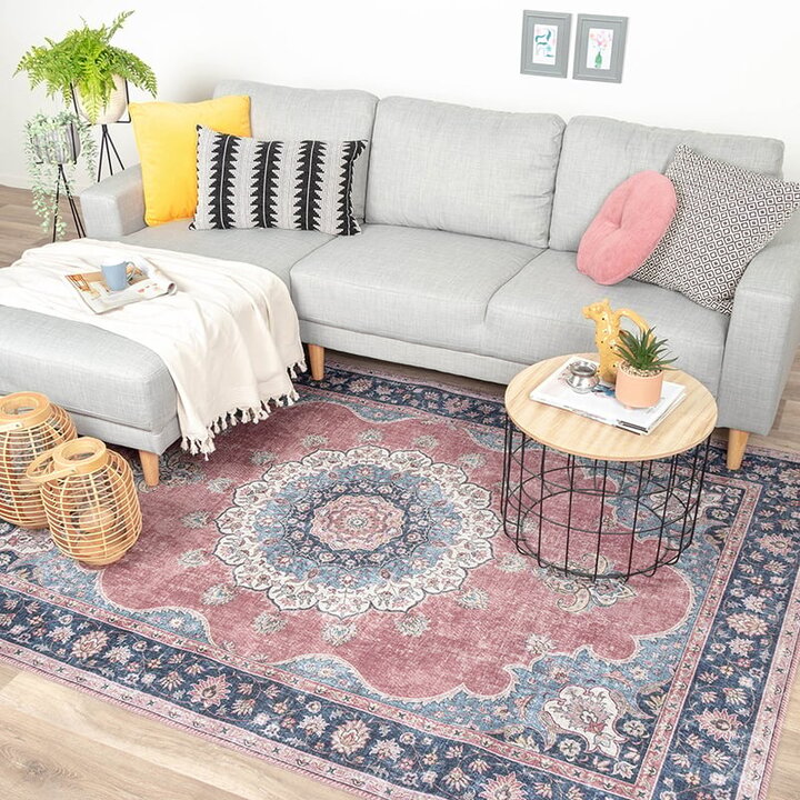 Tapis vintage - Lily Medaillon Rouge/Rose