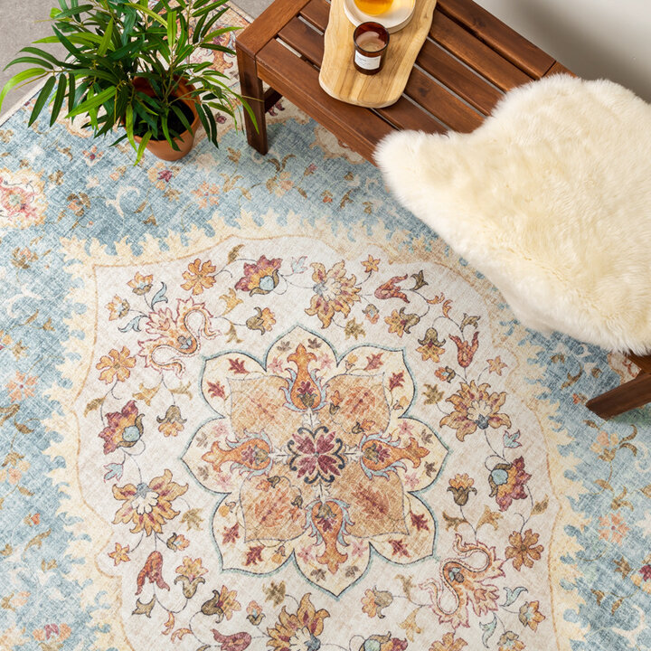 Tapis ovale à poils longs - Santo Mandala Bleu Clair - 3