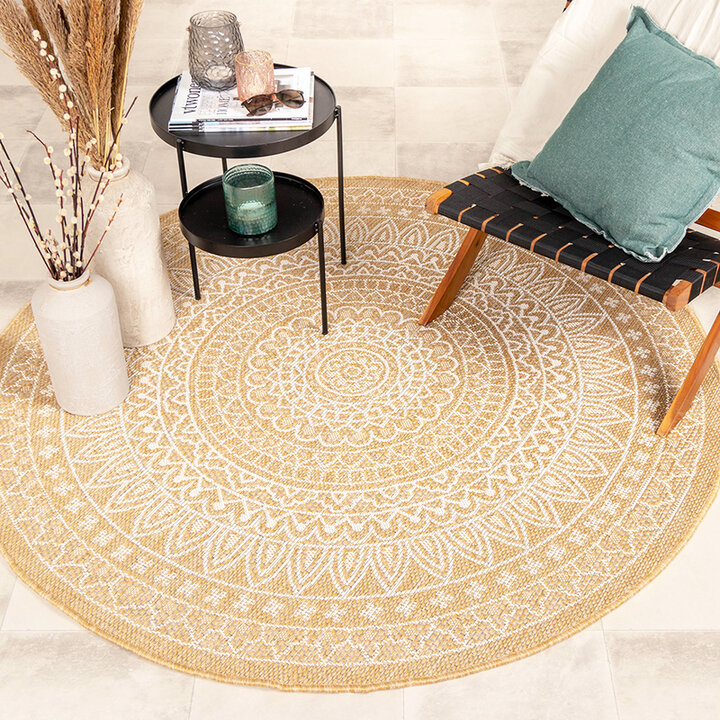 Tapis d'extérieur rond - Summer Azteca Jaune - 3