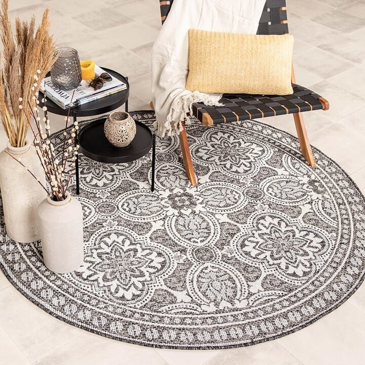 Tapis d'extérieur rond - Summer Oriental Gris