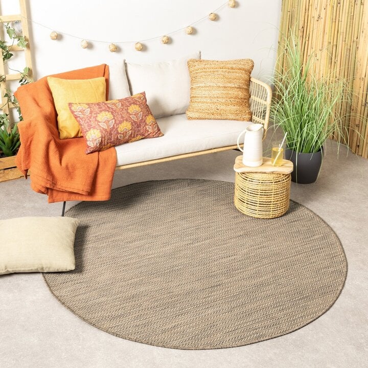 Tapis d'extérieur rond - Malta Arrow Naturel