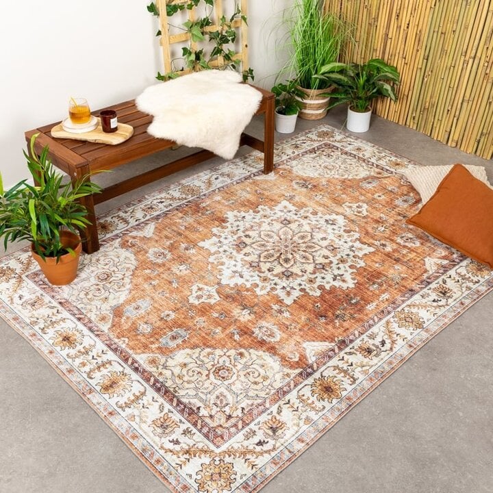 Tapis ovale à poils longs - Santo Medaillon Terracotta