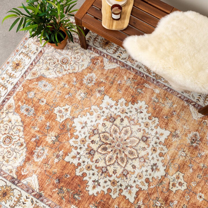 Tapis ovale à poils longs - Santo Medaillon Terracotta - 3