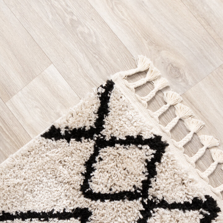 Tapis à poils longs - Grand Diamond Weave Crème/Noir - 4