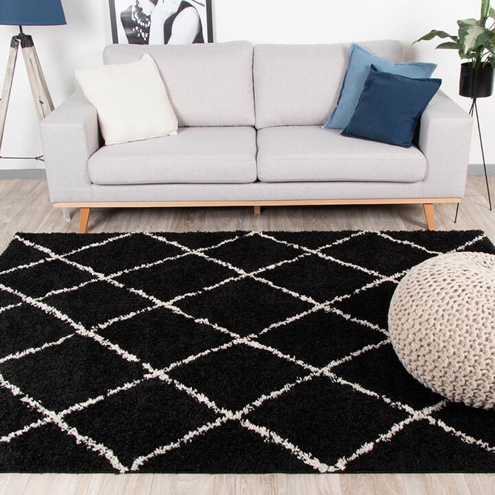Tapis à poils longs - Grand Lines Noir/Crème
