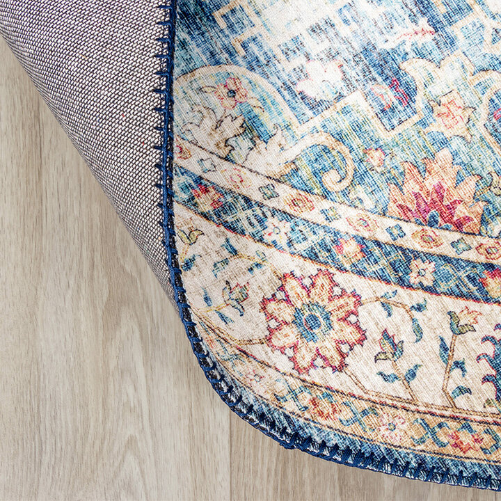 Tapis vintage rond - Azara Bleu Clair - 6
