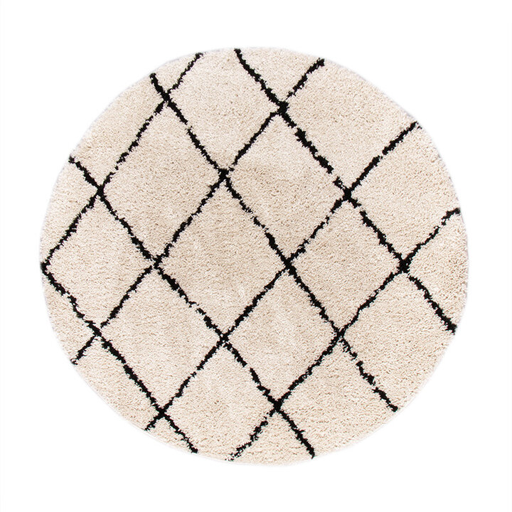 Tapis rond à poils longs - Grand Lines Crème/Noir - 1
