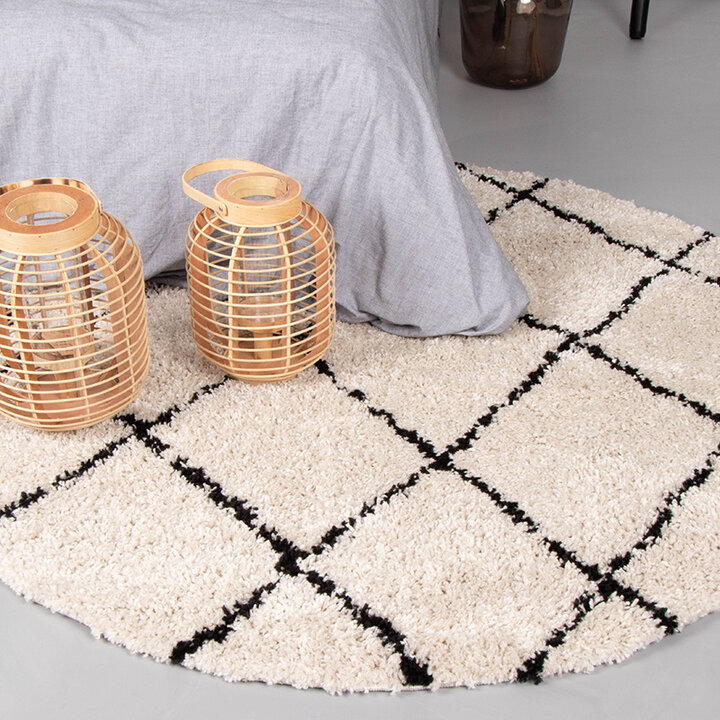 Tapis rond à poils longs - Grand Lines Crème/Noir - 3
