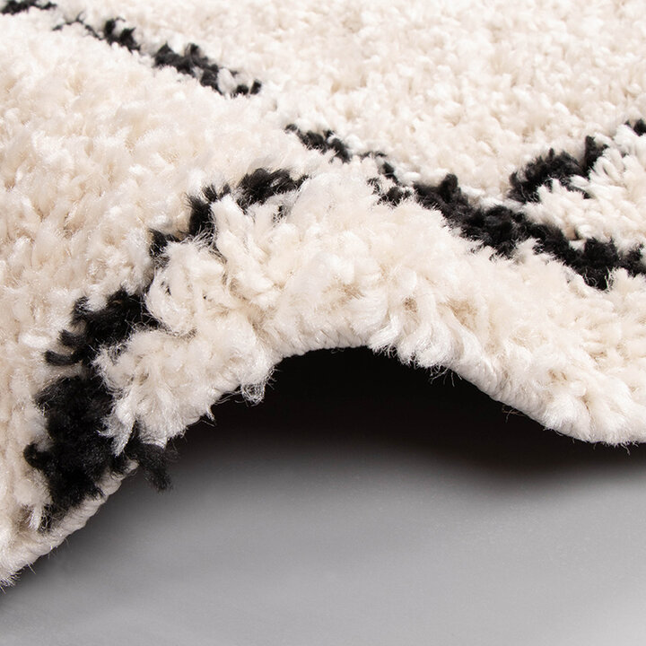 Tapis rond à poils longs - Grand Lines Crème/Noir - 7