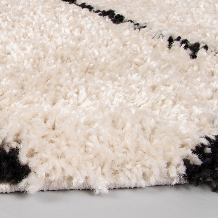 Tapis rond à poils longs - Grand Lines Crème/Noir - 8