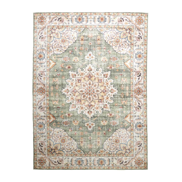 Tapis ovale à poils longs - Santo Medaillon Vert Olive - 1