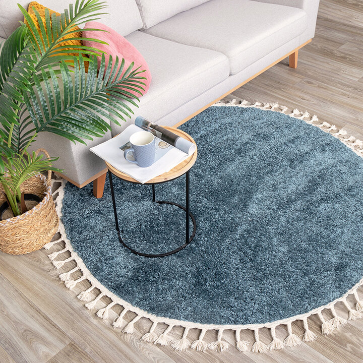 Tapis rond à poils longs - Lofty Fringe Bleu - 3