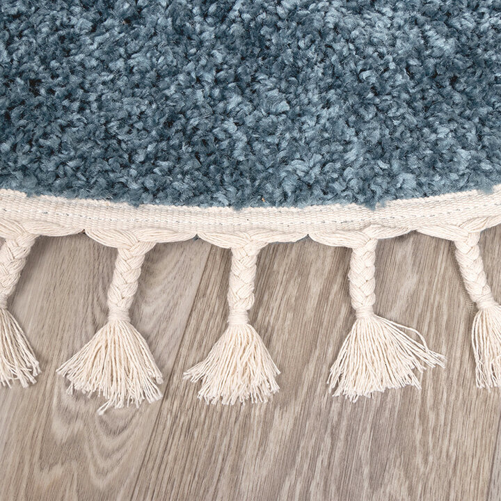 Tapis rond à poils longs - Lofty Fringe Bleu - 5