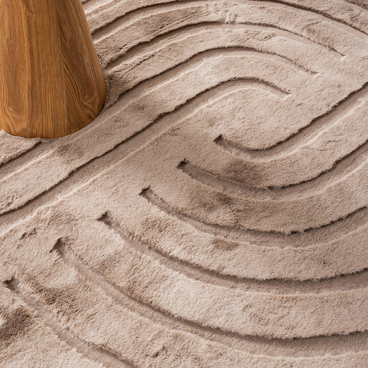 Tapis rond à poils longs - Carvy Curves Taupe - 3