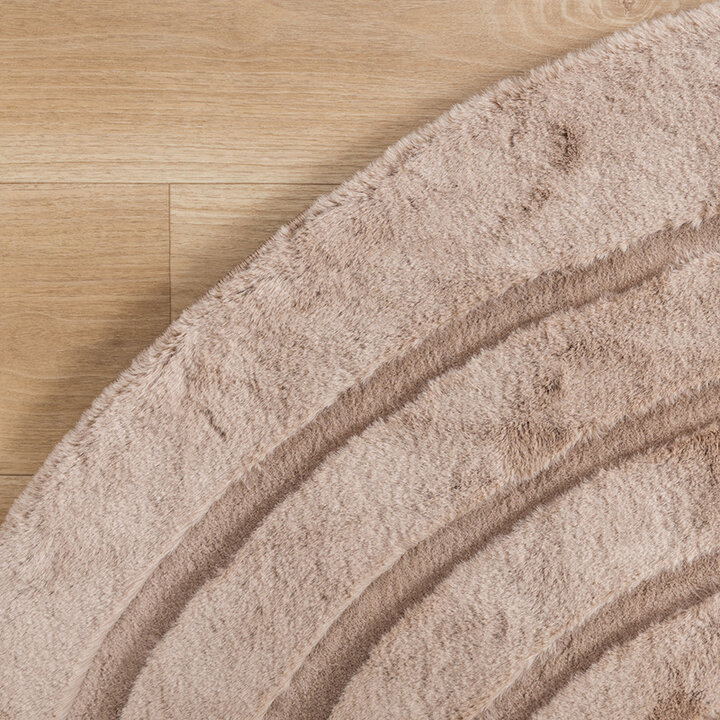 Tapis rond à poils longs - Carvy Curves Taupe - 4