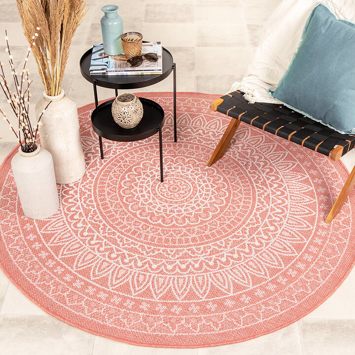 Tapis d'extérieur rond - Summer Azteca Rose - 3