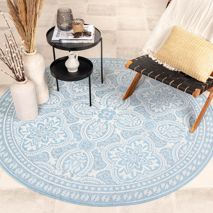 Tapis d'extérieur rond - Summer Oriental Bleu Clair - 3