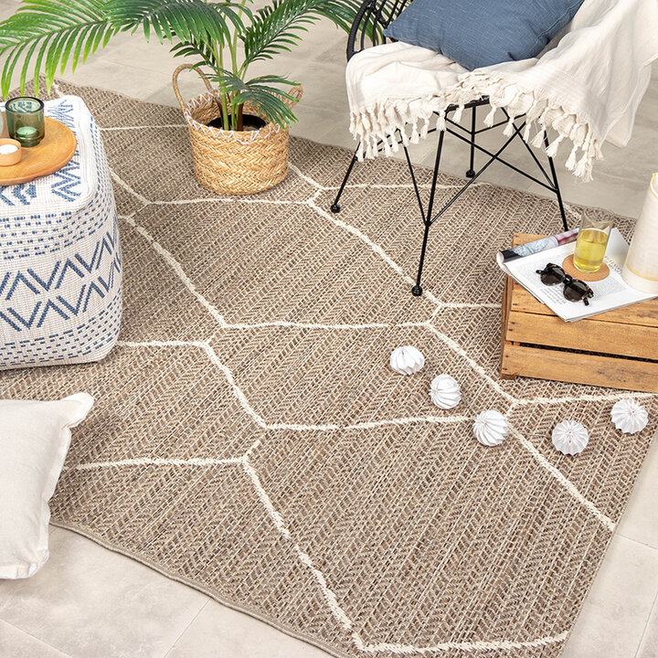 Tapis d'extérieur en jute - Fora Lines Naturel