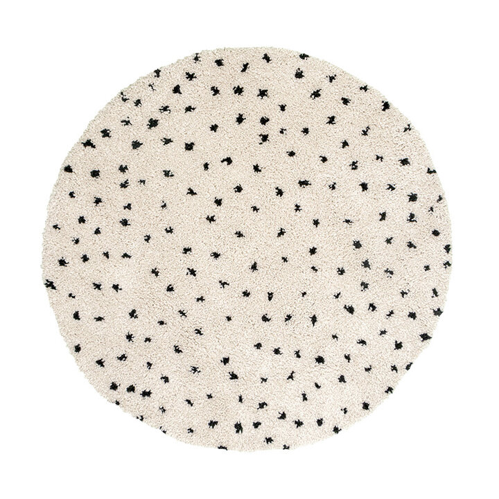 Tapis rond à poils longs - Grand Dots Crème/Noir - 1