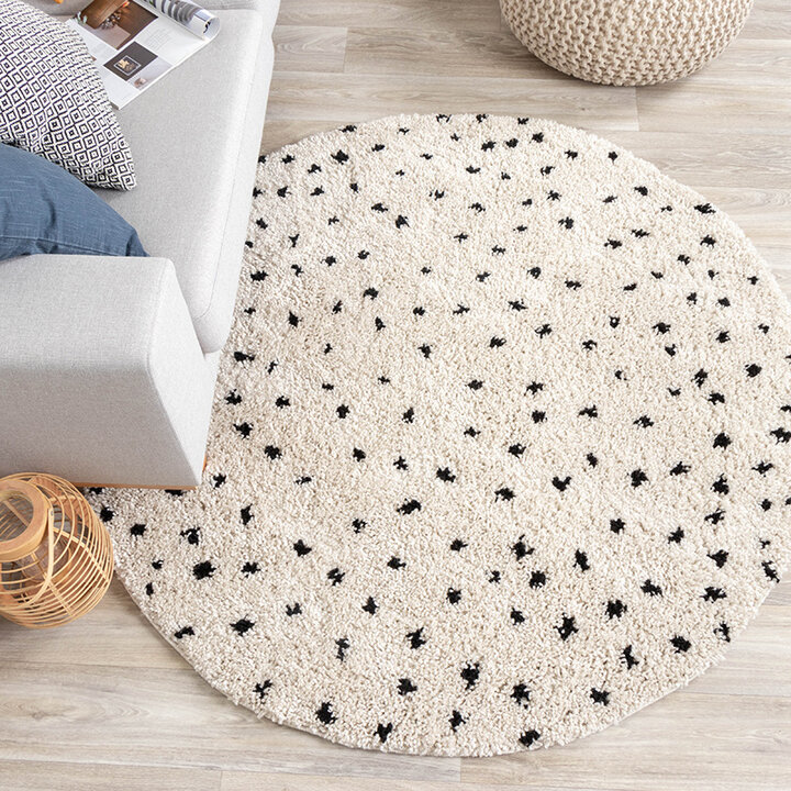 Tapis rond à poils longs - Grand Dots Crème/Noir - 3