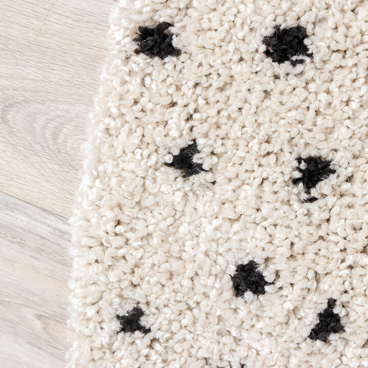 Tapis rond à poils longs - Grand Dots Crème/Noir - 4