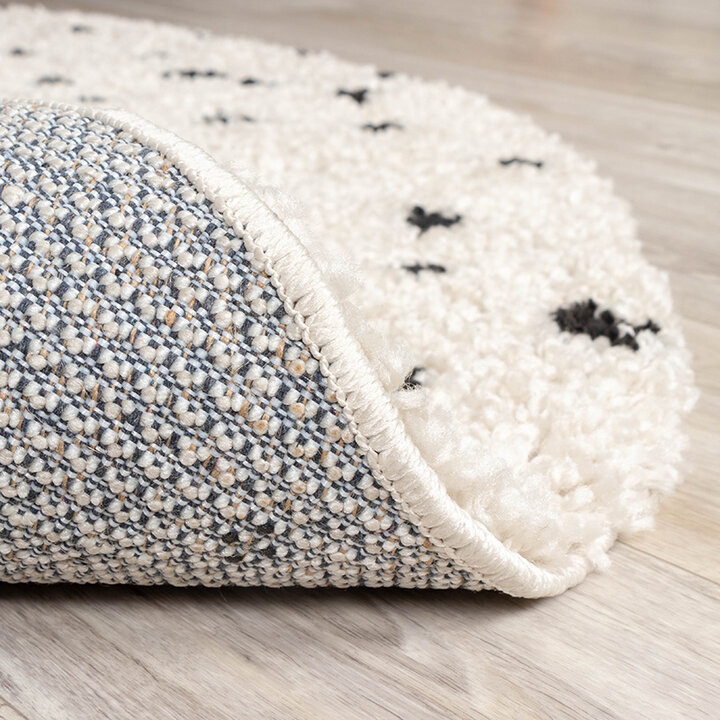 Tapis rond à poils longs - Grand Dots Crème/Noir - 6