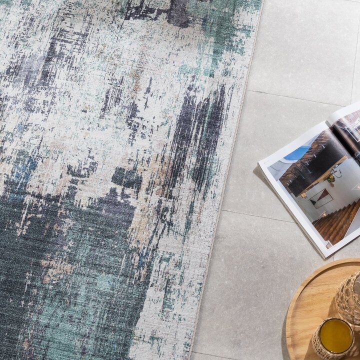 Tapis en laine lavable - Domingo Grunge Vert/Crème - 2