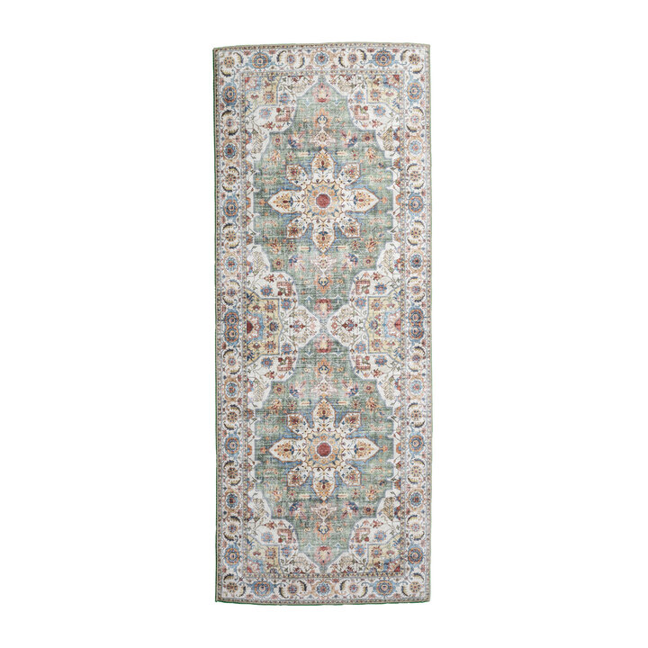 Tapis en laine lavable - Domingo Mandala Vert Olive - 1
