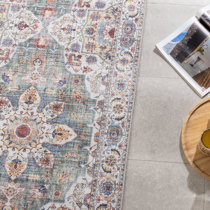 Tapis en laine lavable - Domingo Mandala Vert Olive - 2