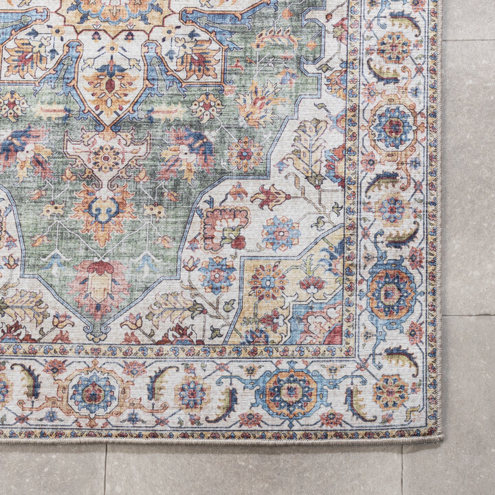 Tapis en laine lavable - Domingo Mandala Vert Olive - 4