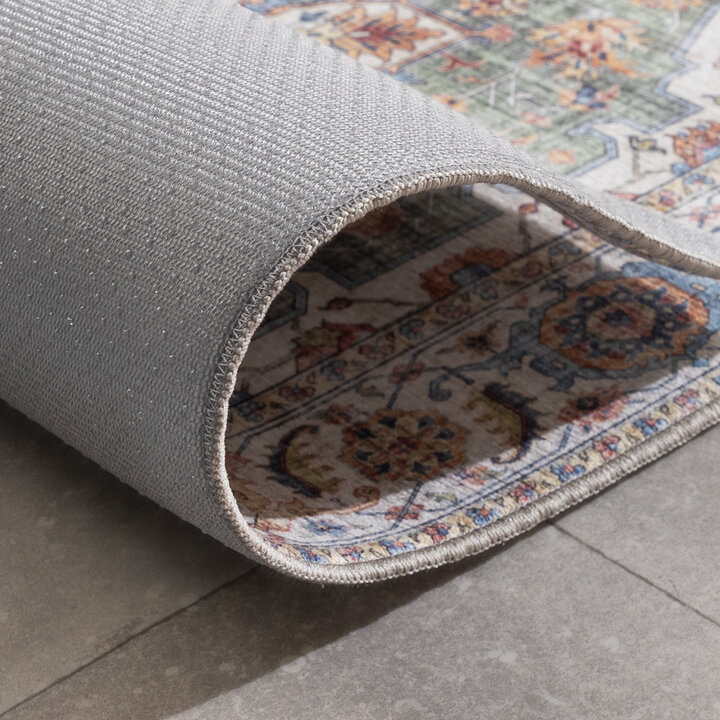 Tapis en laine lavable - Domingo Mandala Vert Olive - 6
