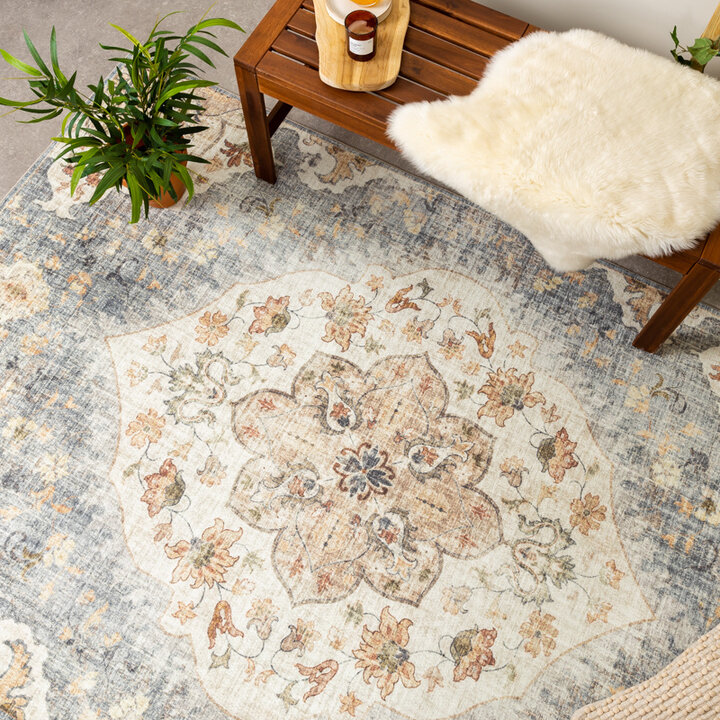 Tapis ovale à poils longs - Santo Mandala Bleu/Gris - 3