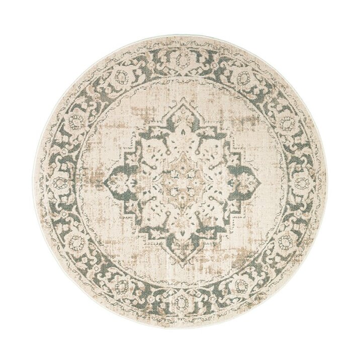 Tapis vintage rond - Spring Medaillon Crème/Vert - 1