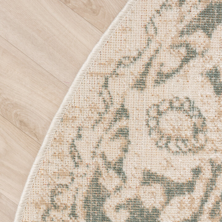 Tapis vintage rond - Spring Medaillon Crème/Vert - 4
