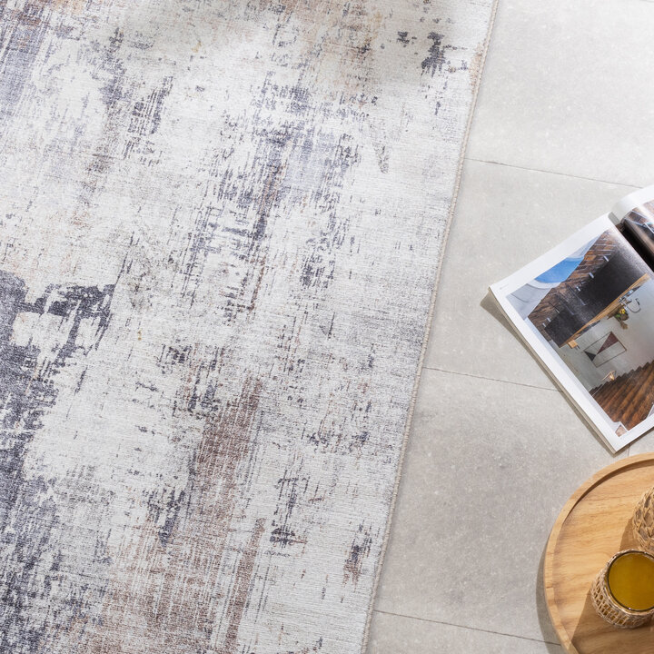 Tapis en laine lavable - Domingo Grunge Taupe/Crème - 2