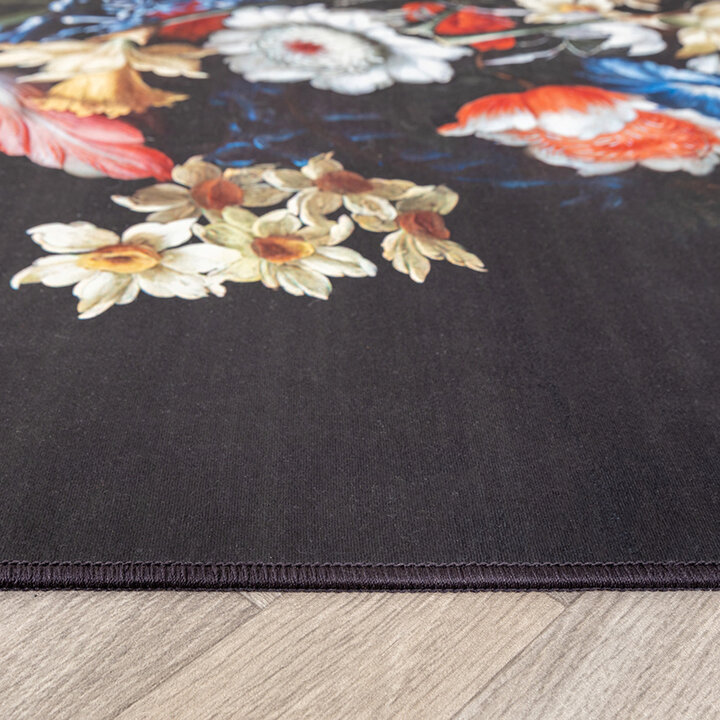 Tapis à fleurs - Florine Noir/Bleu - 5