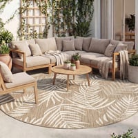 Tapis d'extérieur rond - Malta Leaves Naturel