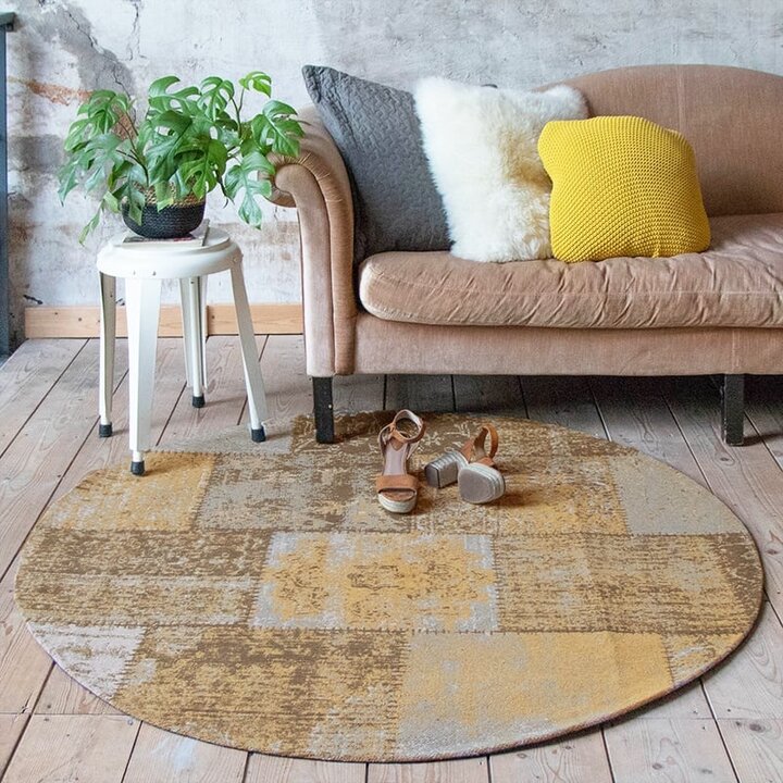 Tapis patchwork rond - Dreams Jaune Ocre
