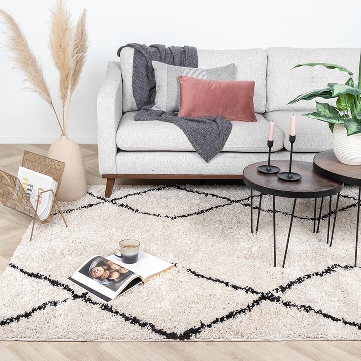 Tapis à poils longs - Sensa Double Crème/Noir