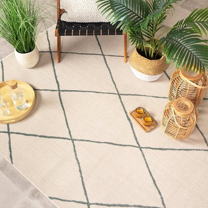 Tapis d'extérieur scandinave - Odin Lines Crème/Vert