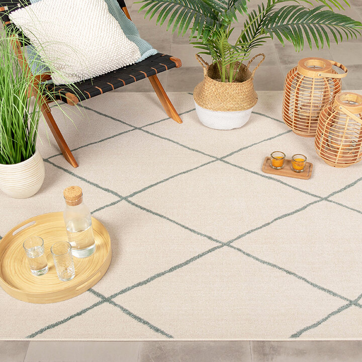 Tapis d'extérieur scandinave - Odin Lines Crème/Vert - 2