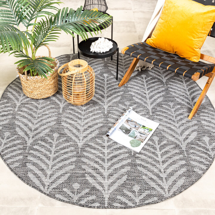 Tapis d'extérieur rond - Summer Leaves Gris - 4