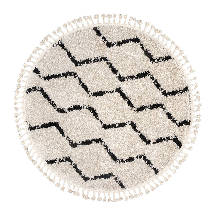 Tapis rond à poils longs - Grand Wire Weave Crème/Noir - 1