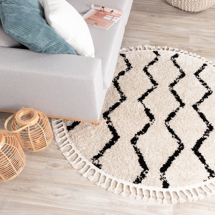 Tapis rond à poils longs - Grand Wire Weave Crème/Noir - 3