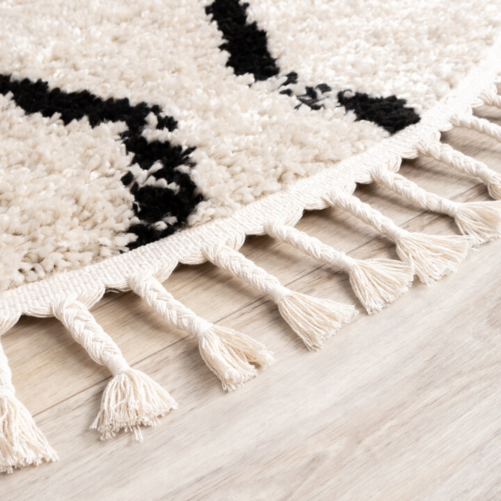 Tapis rond à poils longs - Grand Wire Weave Crème/Noir - 4