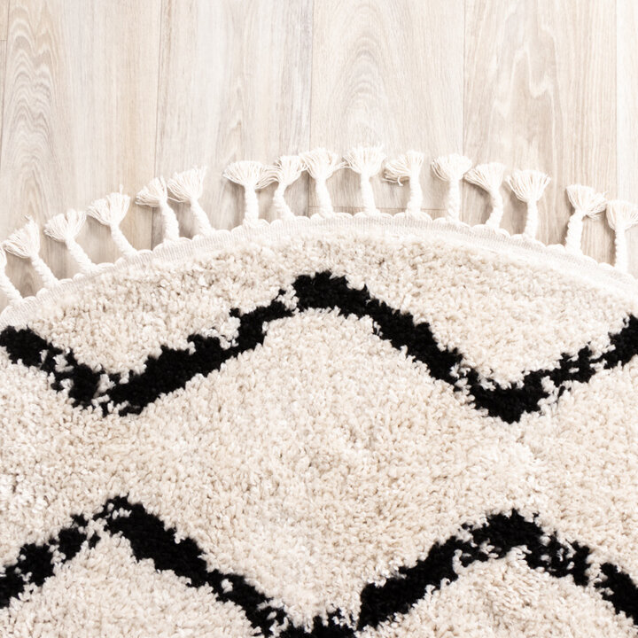 Tapis rond à poils longs - Grand Wire Weave Crème/Noir - 5
