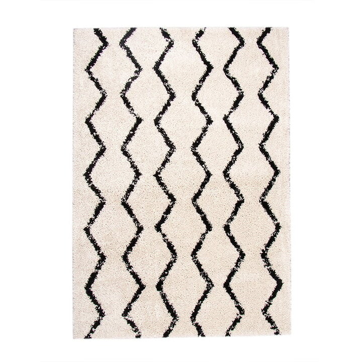 Tapis à poils longs - Grand Moves Crème/Noir - 1