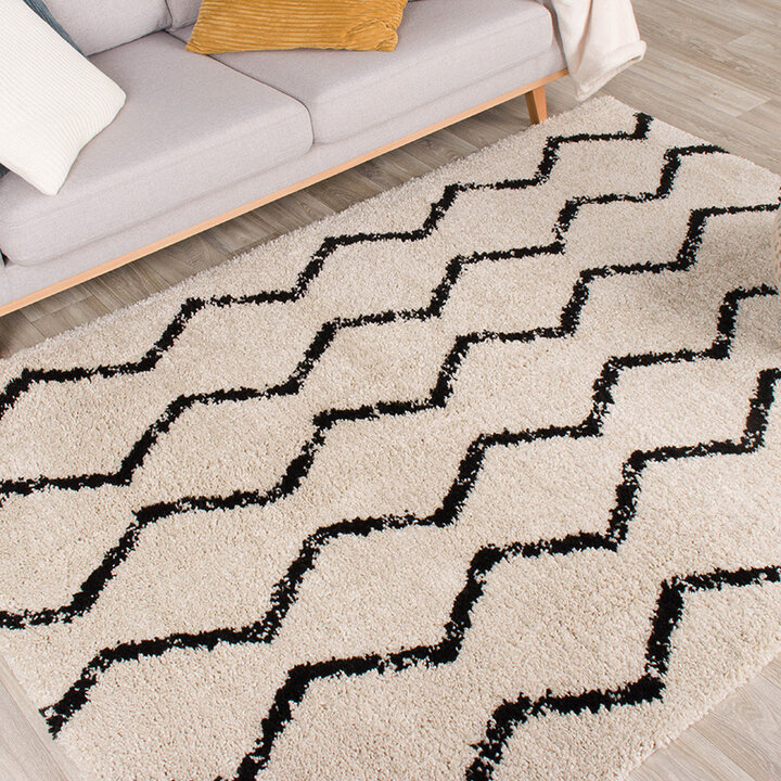 Tapis à poils longs - Grand Moves Crème/Noir - 3
